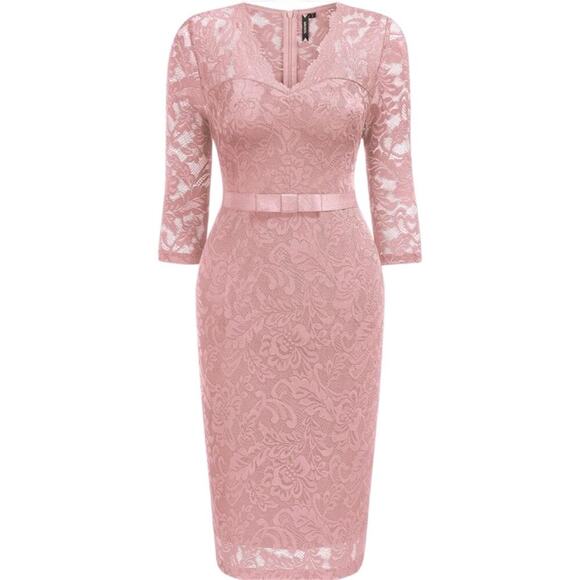 Miusol Women Stretch Lace Dress Large Blush Pink V-Neck Elle Woods Office Siren - Picture 3 of 11